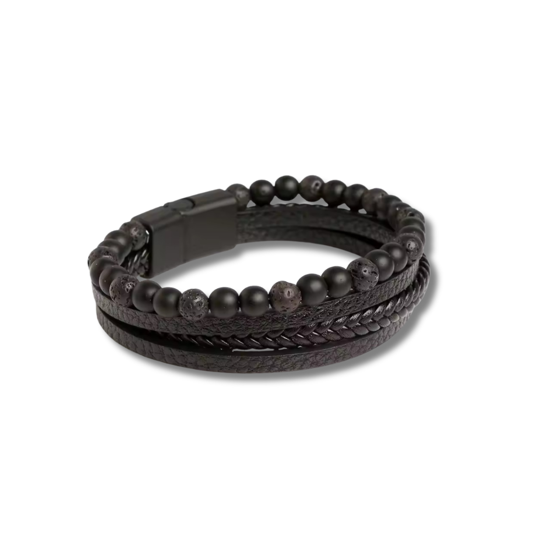 Pulseira Atlas Ônix — pulseira masculina preta com contas e fecho em aço