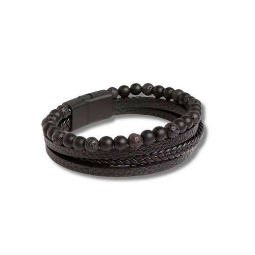 Pulseira Atlas Ônix — pulseira masculina preta com contas e fecho em aço