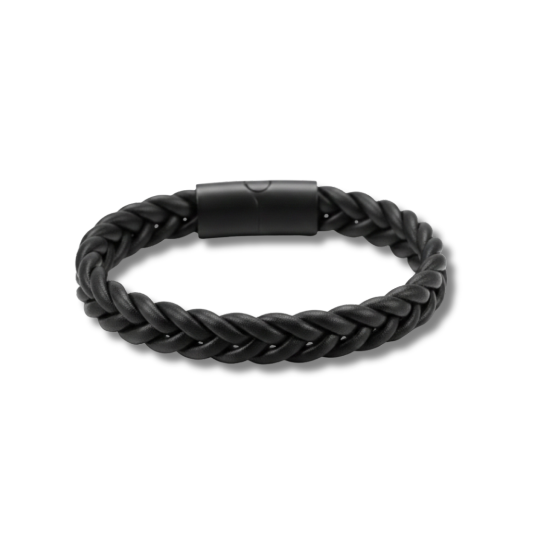 Pulseira Titan Noir — pulseira masculina preta em couro e aço inoxidável