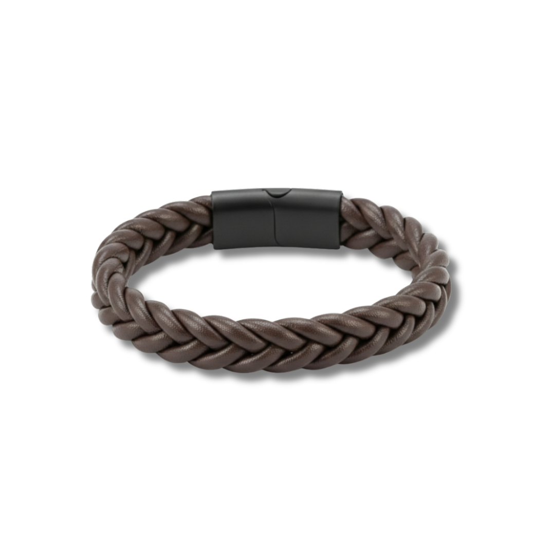 Pulseira Titan Brown — pulseira masculina marrom em couro e aço inoxidável